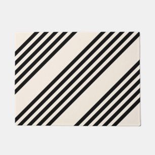 Black and beige five stripe pattern doormat