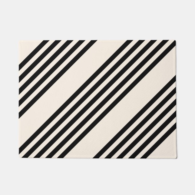 Black and beige five stripe pattern doormat (Front)
