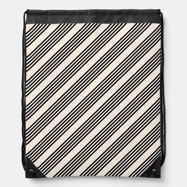 Black and beige five stripe pattern drawstring bag (Front)