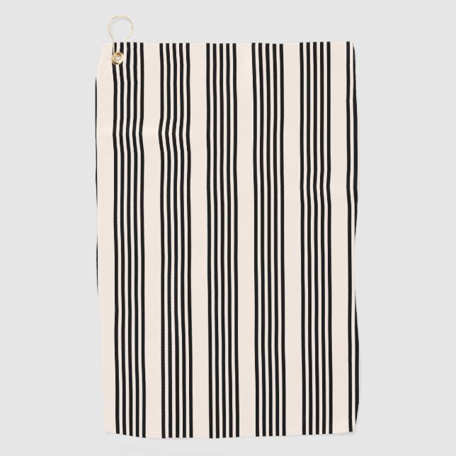 Black and beige five stripe pattern golf towel (Front)