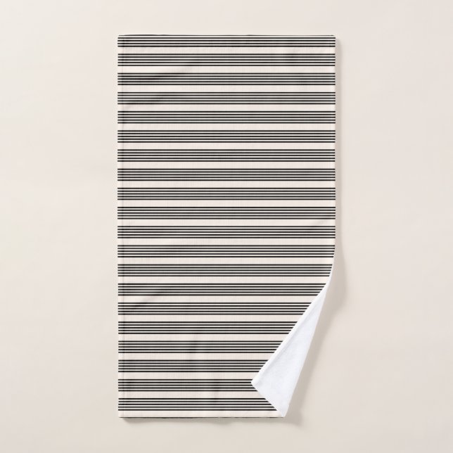 Black and beige five stripe pattern hand towel  (Hand Towel)