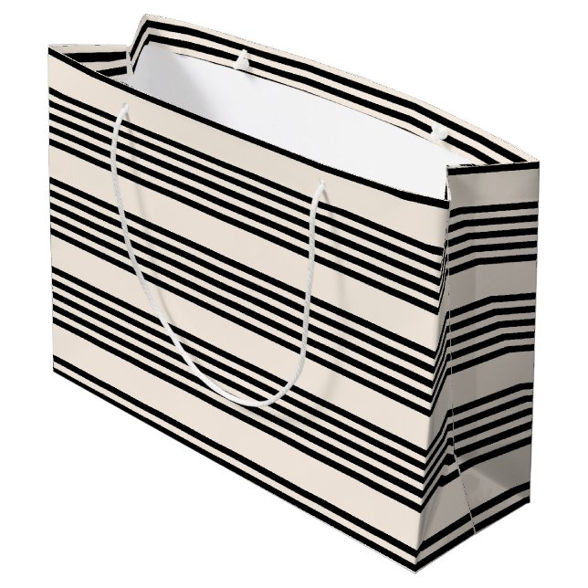 Black and beige five stripe pattern large gift bag (Back Angled)
