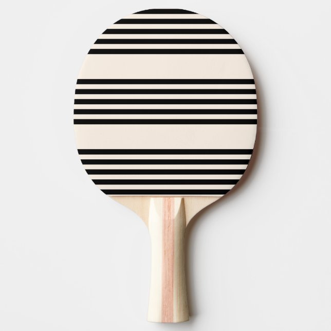 Black and beige five stripe pattern ping pong paddle (Front)
