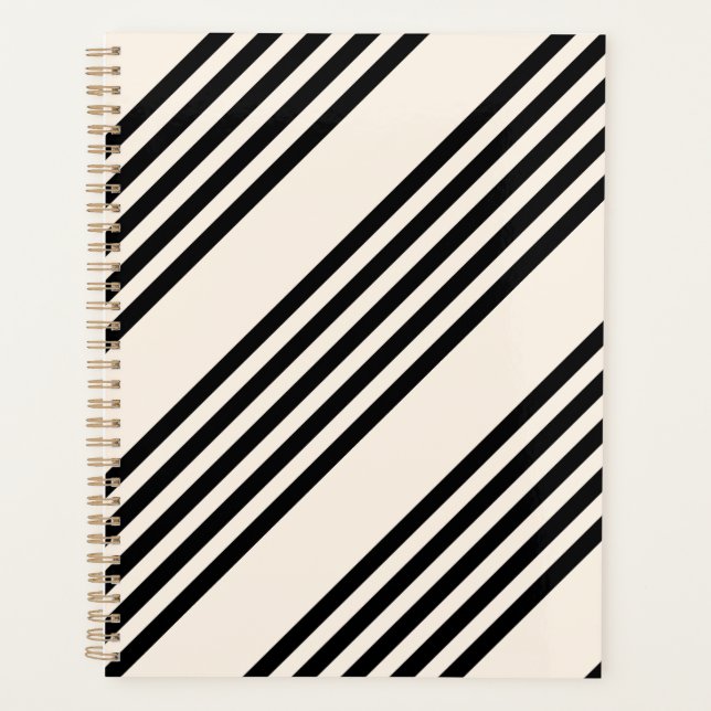Black and beige five stripe pattern planner (Front)