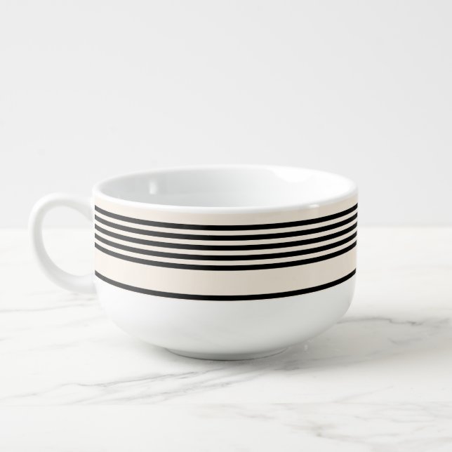 Black and beige five stripe pattern soup mug (Right)