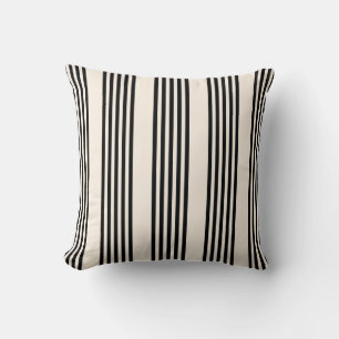 Black and beige five stripe pattern throw pillow