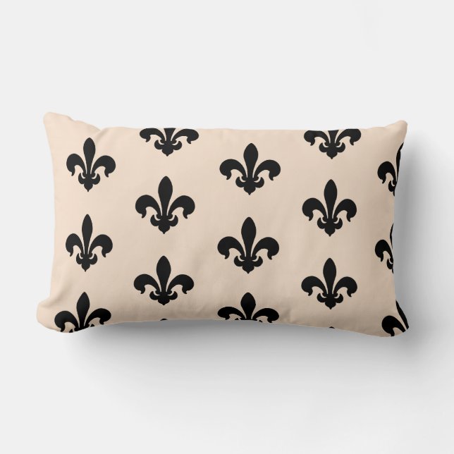 Black and Beige Fleur De Lis, Throw Pillow (Front)