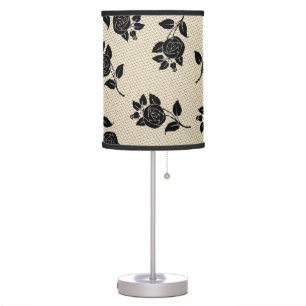 Black and Beige Floral Rose Table Lamp