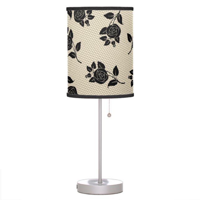 Black and Beige Floral Rose Table Lamp (Left)