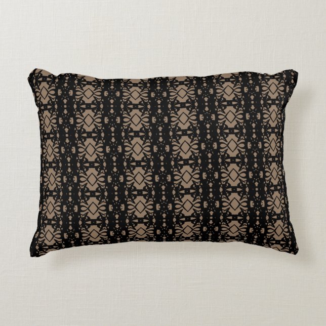 Black and Beige Geometric Pattern Accent Pillow (Front)