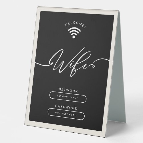 Black and Beige Minimalist Simple Wifi Zone  Table Tent Sign