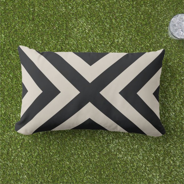 Black and Beige Modern Chevron Stripes Outdoor Pillow (Grass)