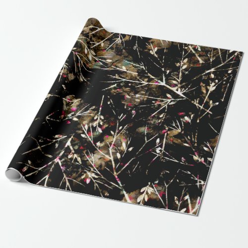 Black and Beige Neutral Boho Christmas Branches Wrapping Paper