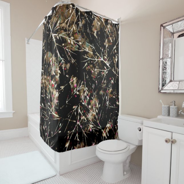 Black and Beige Neutral Rustic Winter Branches Shower Curtain (In Situ)
