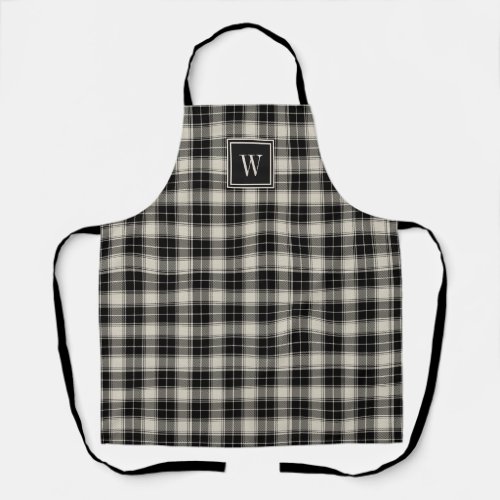 Black and Beige Plaid with Monogram Apron