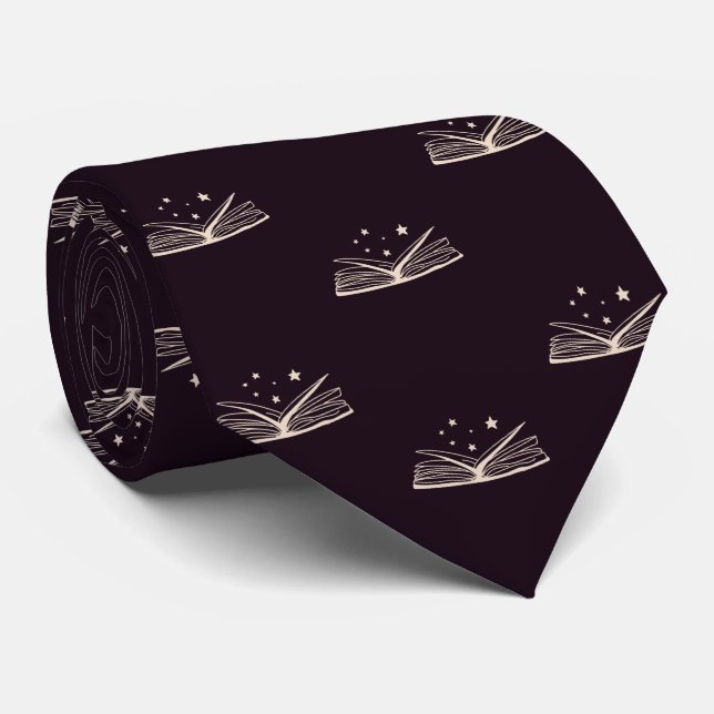 Black and Beige Stars Book Lovers' Graduation Neck Tie (Rolled)