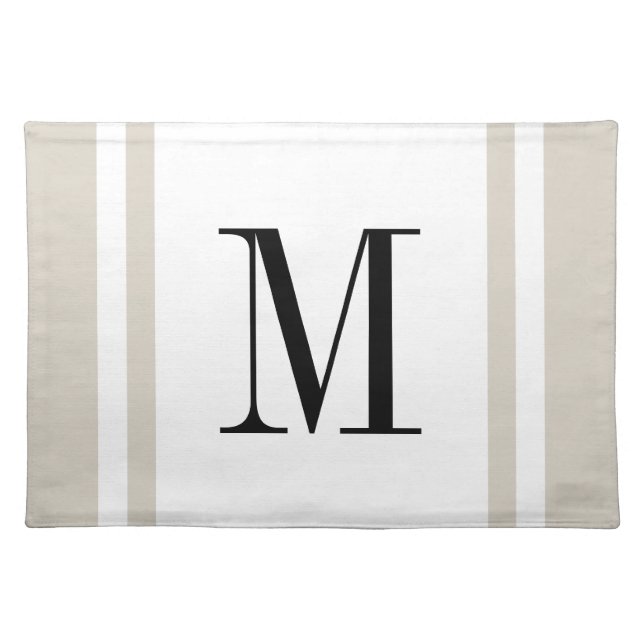 Black and Beige Stripe Border Custom Monogram Placemat (Front)
