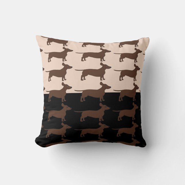 Black and Beige Throw Pillow with Dachshunds (Front)
