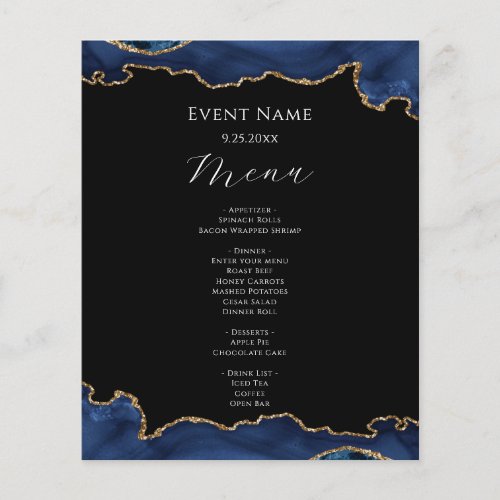 Black and Blue Agate Paint Budget Event Menu