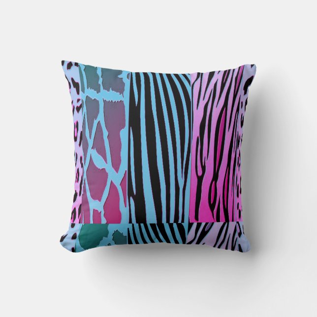Black And Blue Animal Printed Zebra Stripe Pillow (Front)