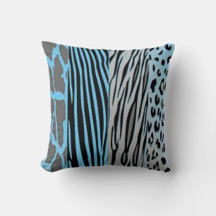 Black And Blue Animal Printed Zebra Stripe Pillow