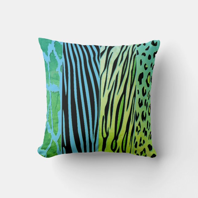 Black And Blue Animal Printed Zebra Stripe Pillow (Front)