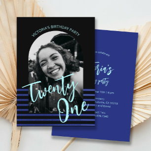 Black and Blue Arch Photo 21st Birthday Party Invitation