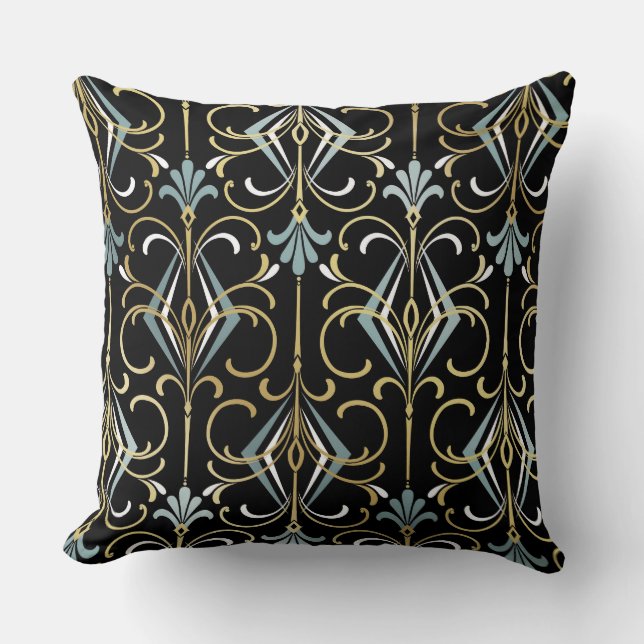 Black and Blue Art Deco 1920's Throw Pillow (Front)