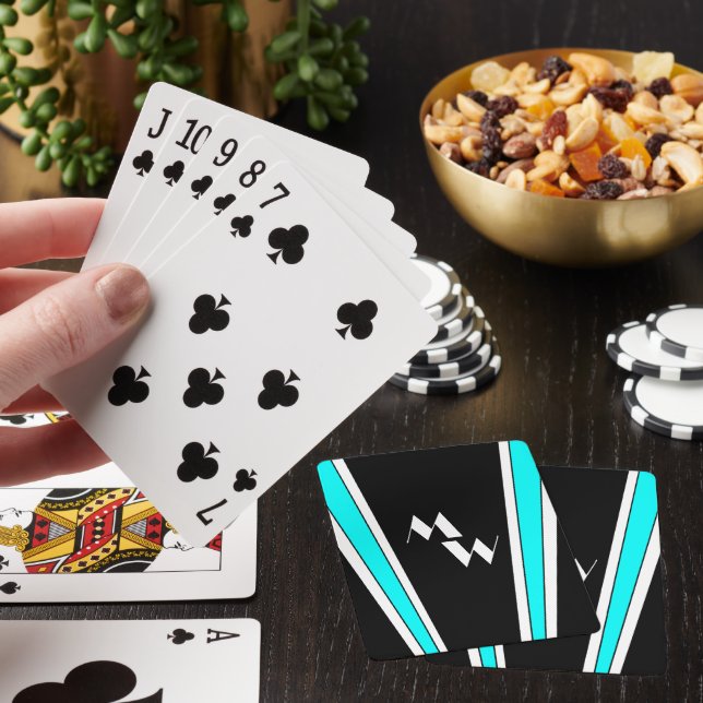 Black And Blue Art Deco Design Monogrammed Poker Cards (In Situ)