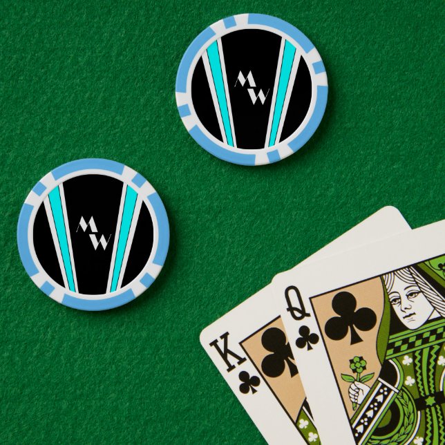 Black And Blue Art Deco Design Monogrammed Poker Chips (Poker Table (Double))