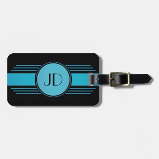 Black and Blue Art Deco Monogrammed Luggage Tag