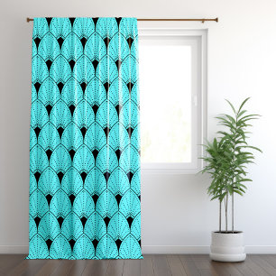 Black and blue art deco pattern blackout curtains
