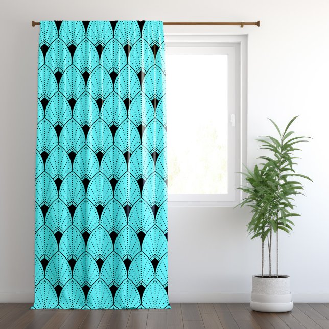 Black and blue art deco pattern blackout curtains (Creator Uploaded)