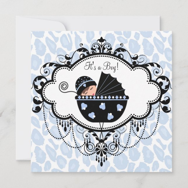 Black and Blue Baby Shower Invitation (Front)