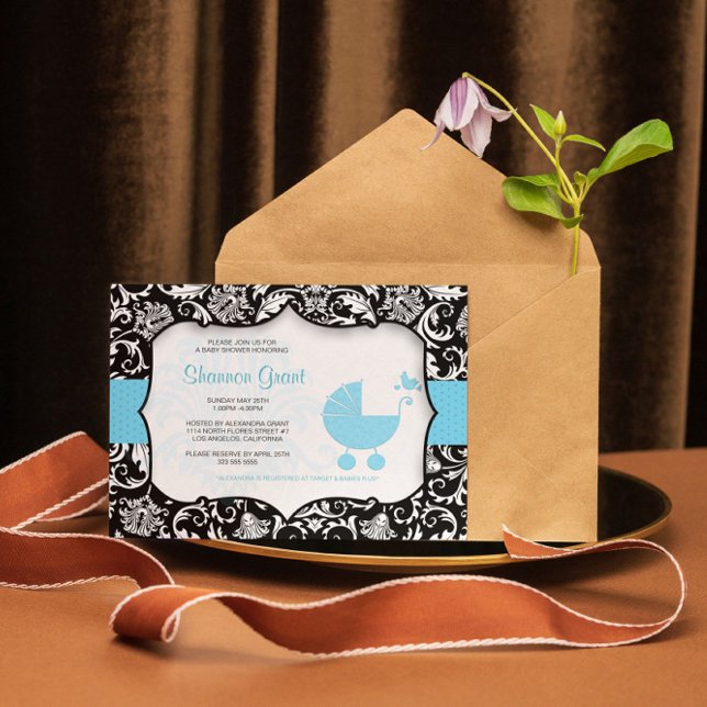 Black And Blue Baby Shower Invitation Template (Creator Uploaded)