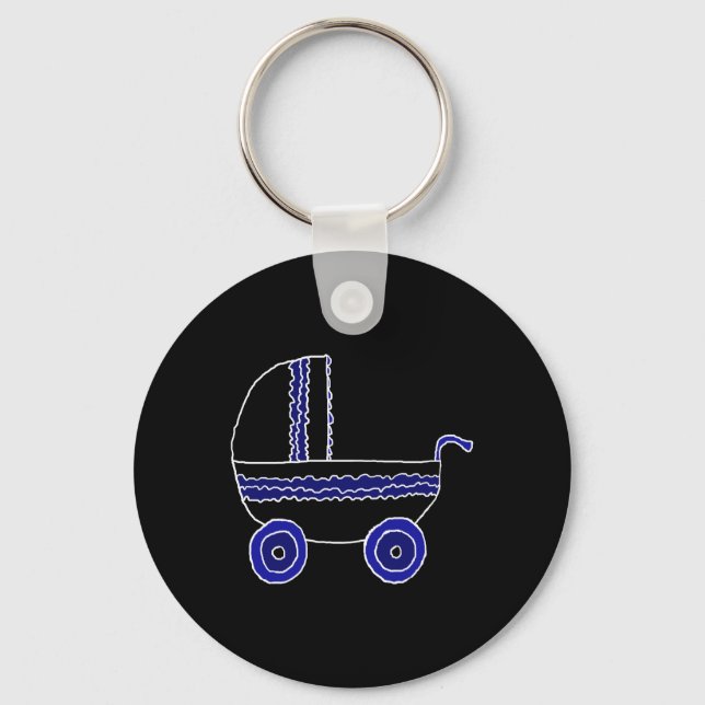 Black and Blue Baby Stroller. Keychain (Front)
