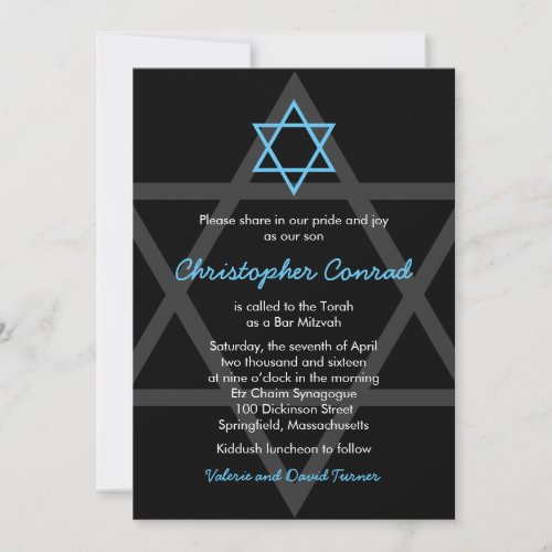 Black and Blue Bar Mitzvah Invitation