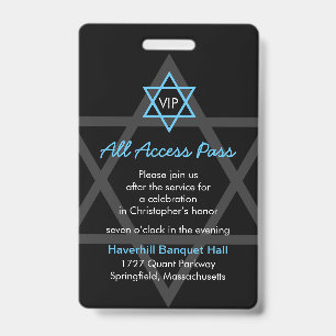 Black and Blue Bar Mitzvah Reception Invite Badge