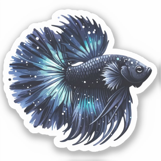 Black and Blue Betta Fish Sticker (Front)