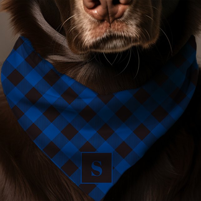 Black And Blue Buffalo Plaid Monogram Dog Bandana (Creator Uploaded)