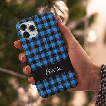 Black And Blue Buffalo Plaid Personalized  Case-mate Iphone 14 Case by nadil2 at Zazzle