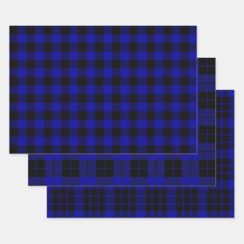 Black and Blue Buffalo Plaid Wrapping Paper Sheets