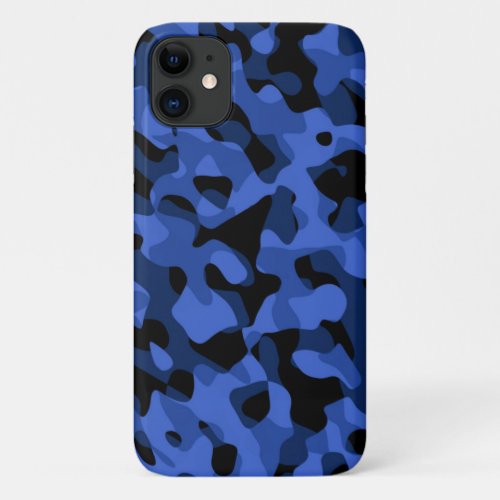 Black and Blue Camouflage Print Pattern iPhone 11 Case