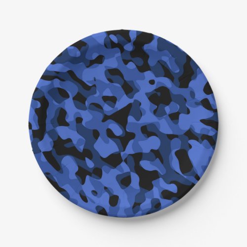 Black and Blue Camouflage Print Pattern Paper Plates