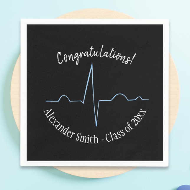 Black and Blue Cardiologist Graduation Party Napkins (Creator Uploaded)