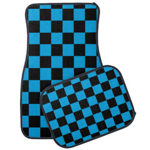 Black And Blue Checker Car Mats Set Of 4