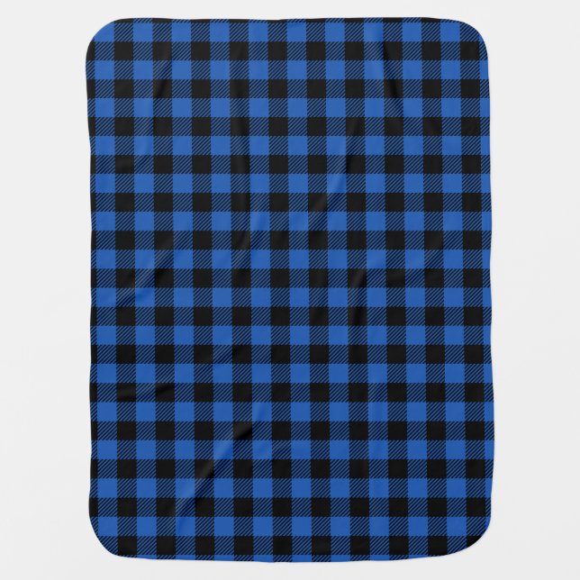 Black and Blue Checkered Buffalo Pattern Baby Blanket (Front)
