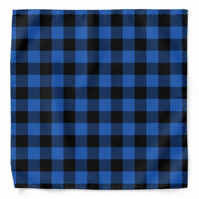 Black and Blue Checkered Buffalo Pattern Bandana (Front)