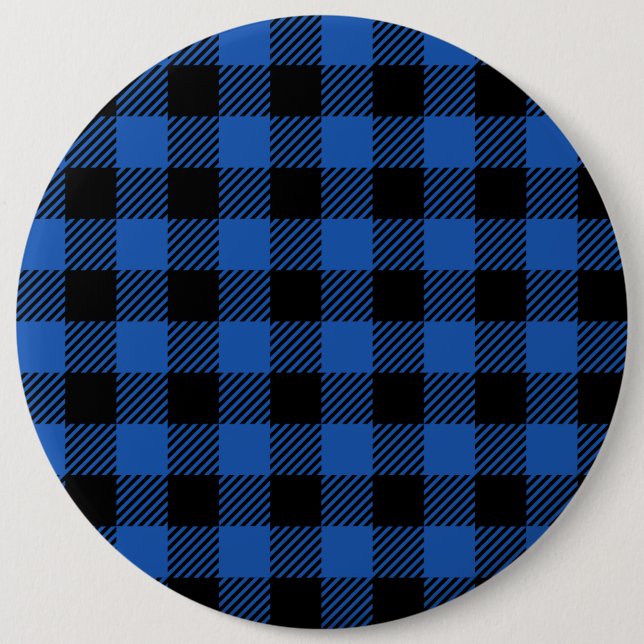 Black and Blue Checkered Buffalo Pattern Button (Front)
