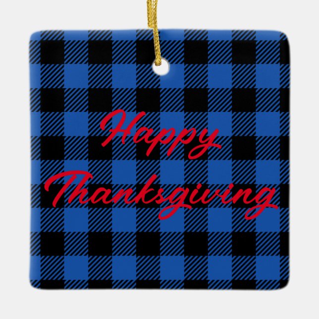 Black and Blue Checkered Buffalo Pattern Ceramic Ornament (Front)